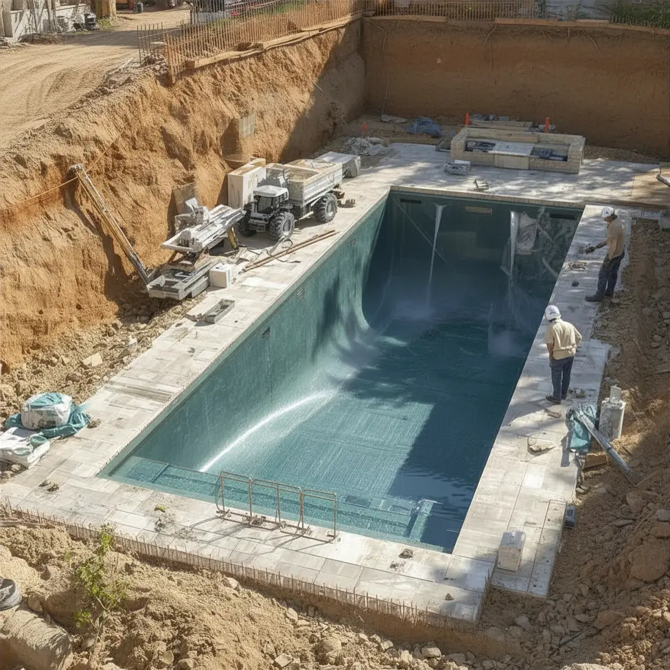 تصميم مسبح عصري مع باحة خارجية في فيلا حي الشاطئ جدة